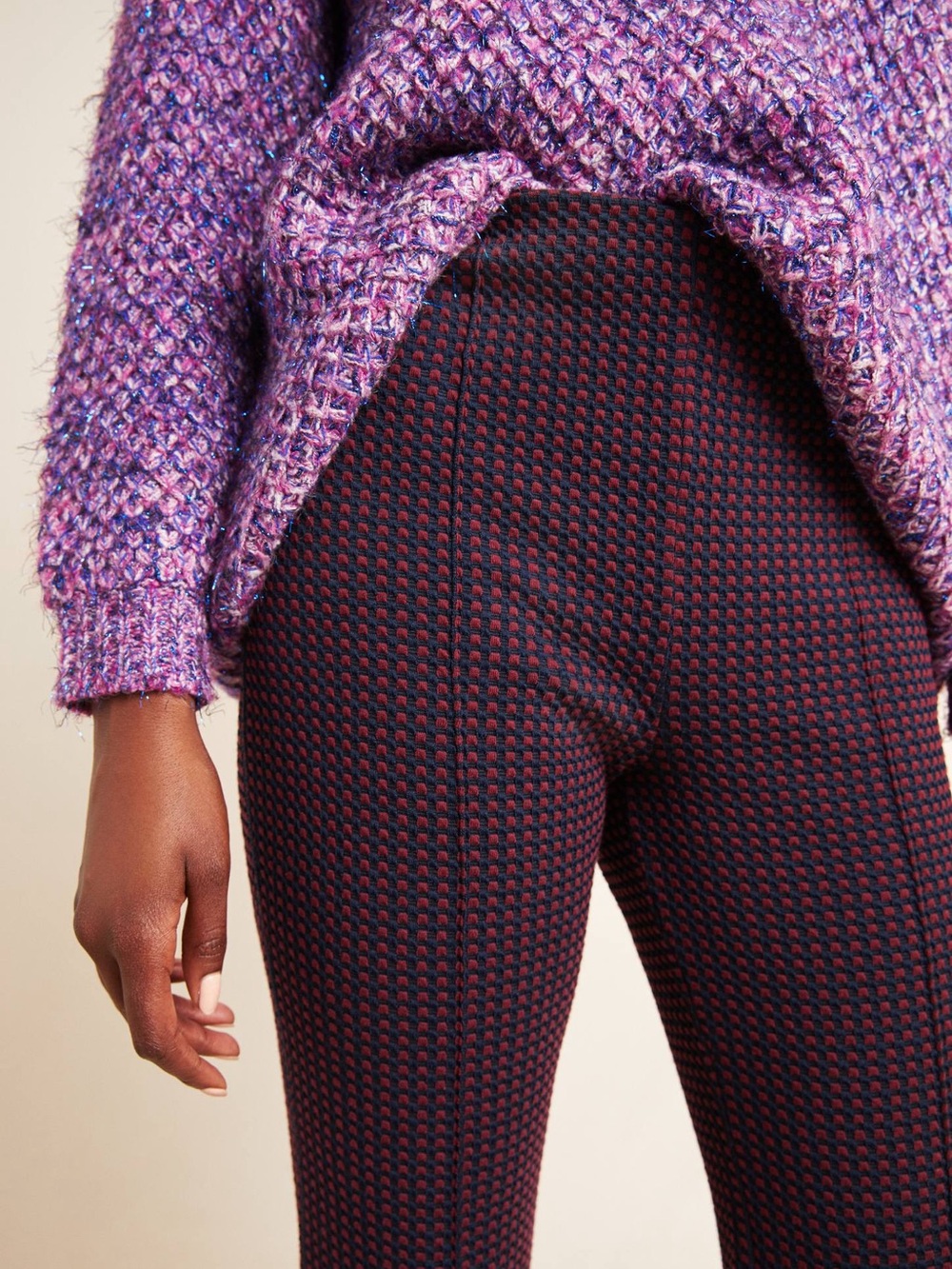 Anthropologie essential crop flare red/blue checkered print XS